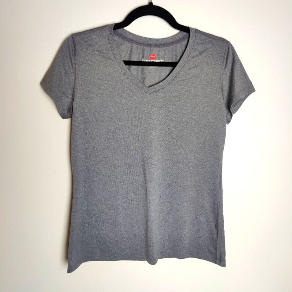 Hanes Sport Women's Gray V-Neck T-shirt, Size S